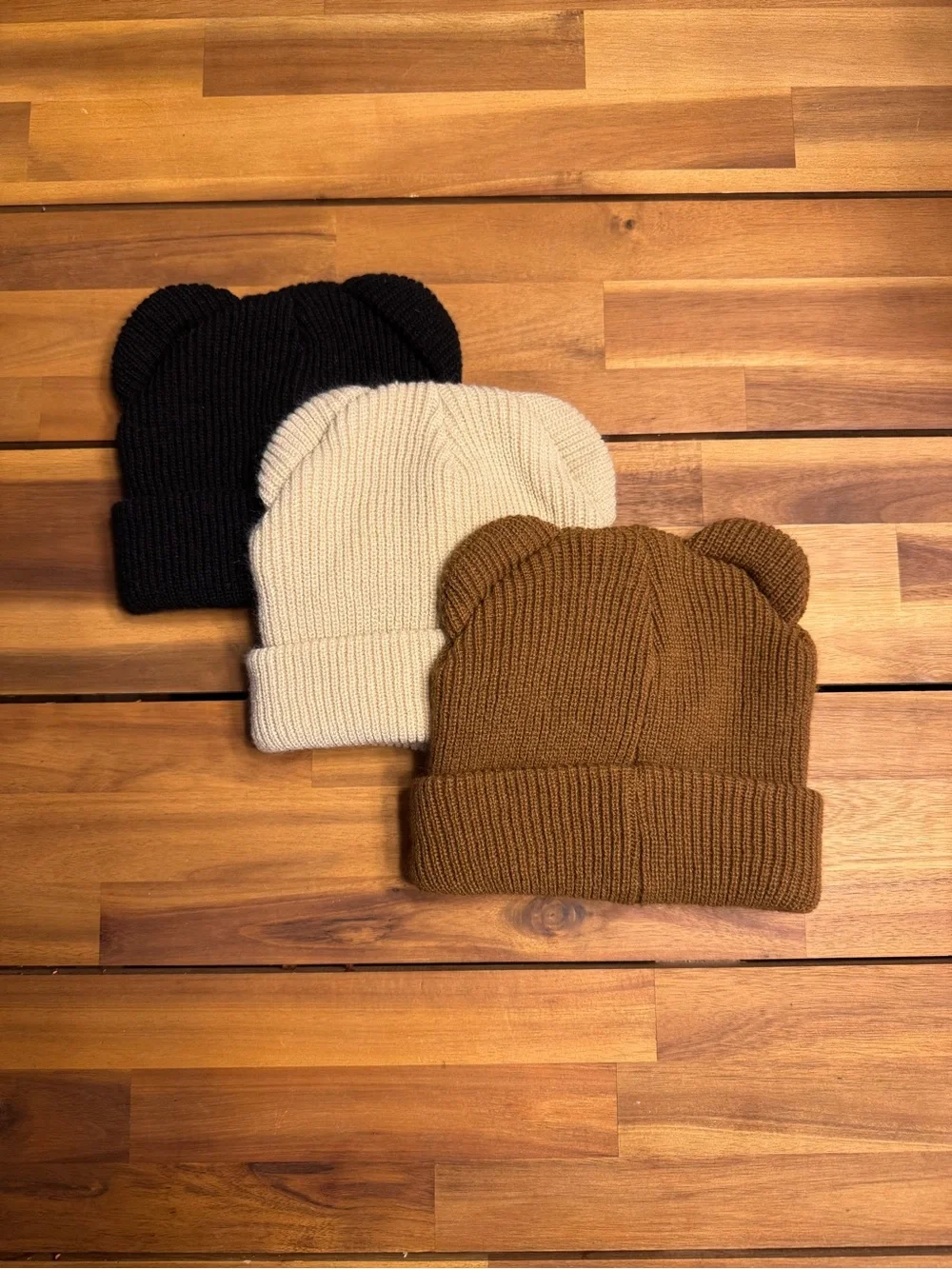 Kids Knit Bear Ear Beanie 3pk - Black, Cream, Brown